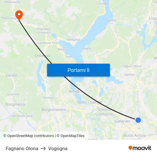 Fagnano Olona to Vogogna map