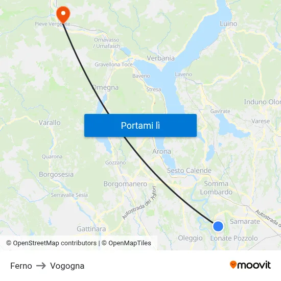 Ferno to Vogogna map