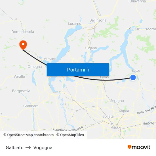 Galbiate to Vogogna map