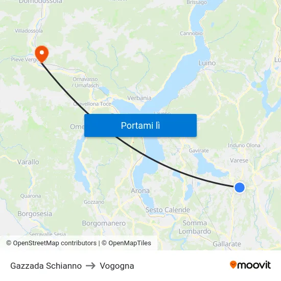 Gazzada Schianno to Vogogna map