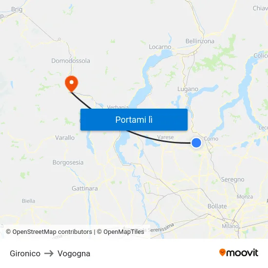 Gironico to Vogogna map