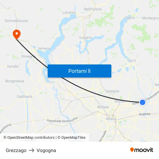 Grezzago to Vogogna map