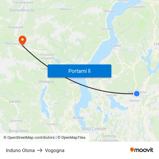 Induno Olona to Vogogna map