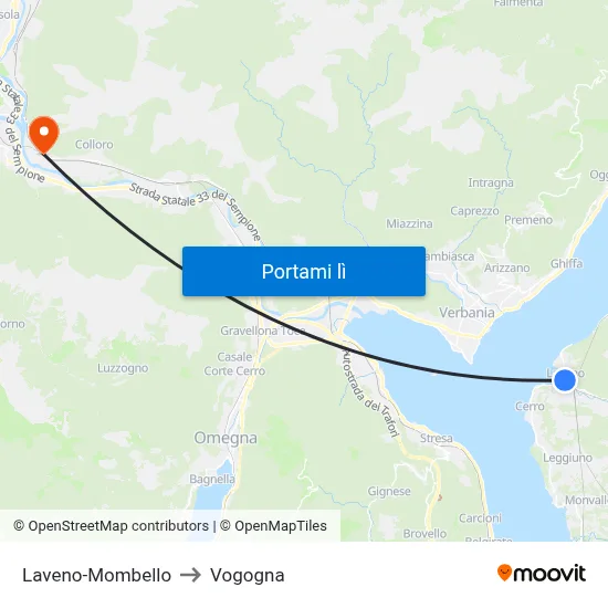 Laveno-Mombello to Vogogna map