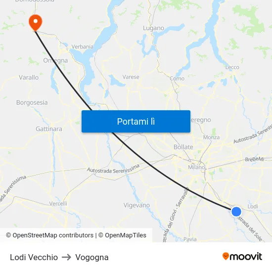 Lodi Vecchio to Vogogna map
