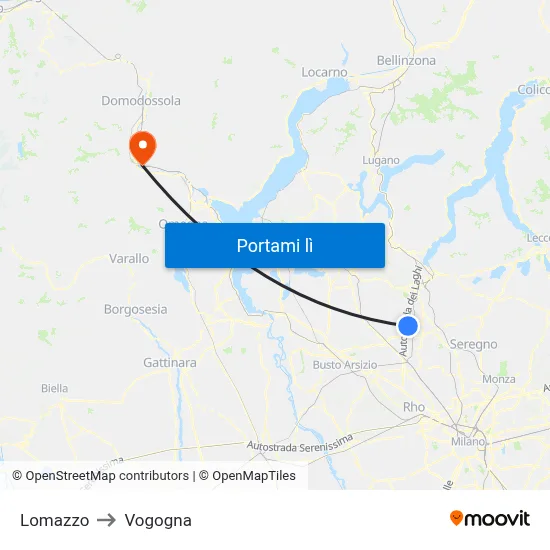 Lomazzo to Vogogna map