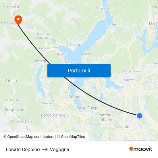 Lonate Ceppino to Vogogna map