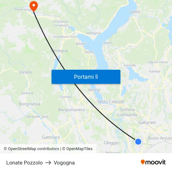 Lonate Pozzolo to Vogogna map