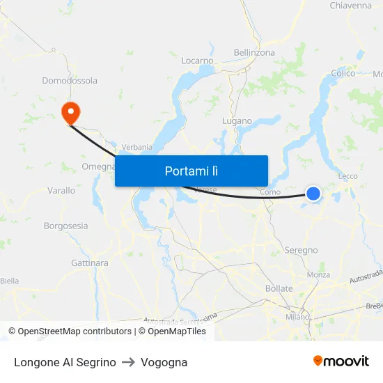 Longone Al Segrino to Vogogna map