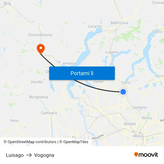 Luisago to Vogogna map