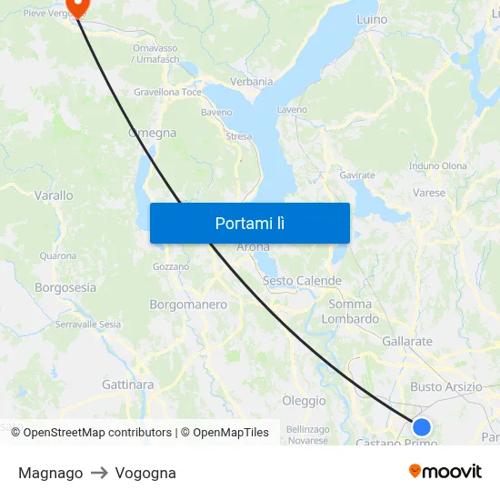 Magnago to Vogogna map