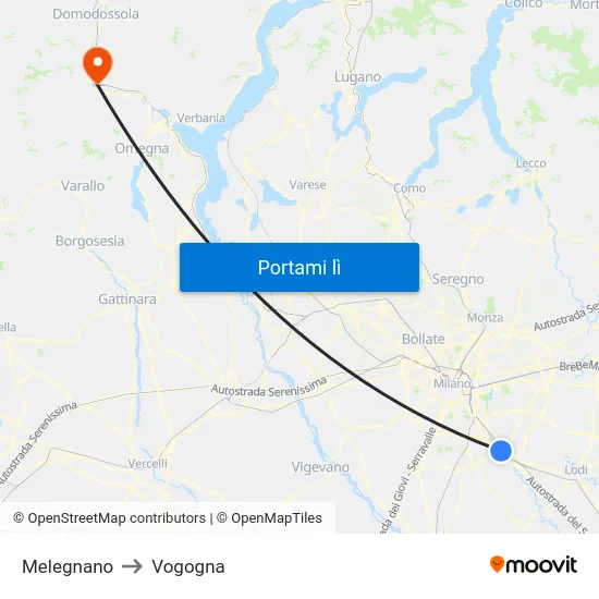 Melegnano to Vogogna map