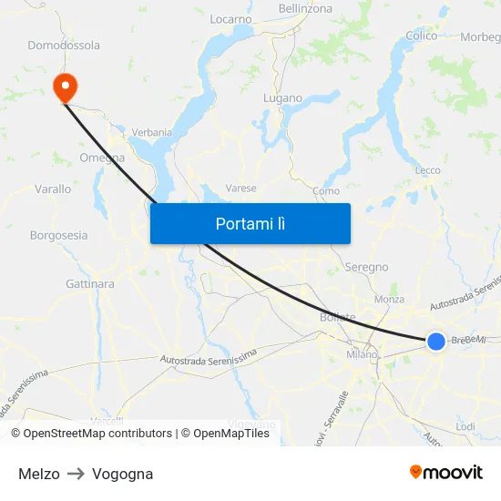 Melzo to Vogogna map
