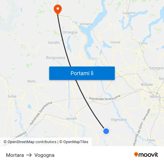 Mortara to Vogogna map