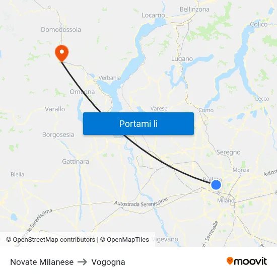 Novate Milanese to Vogogna map