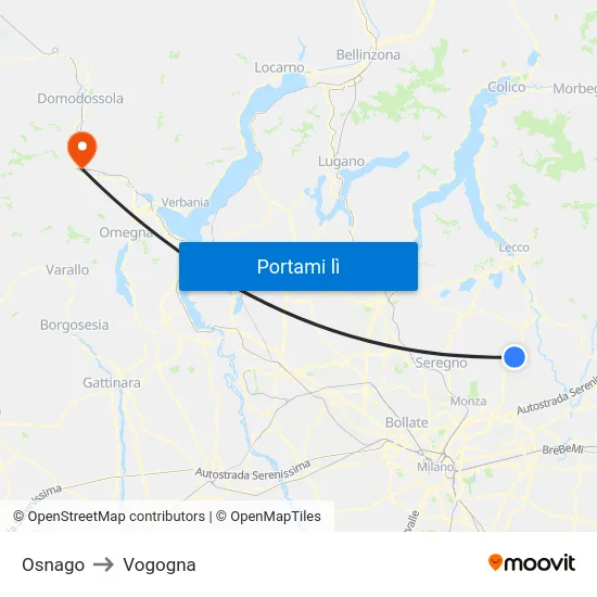 Osnago to Vogogna map