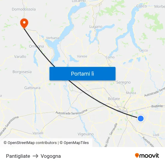 Pantigliate to Vogogna map