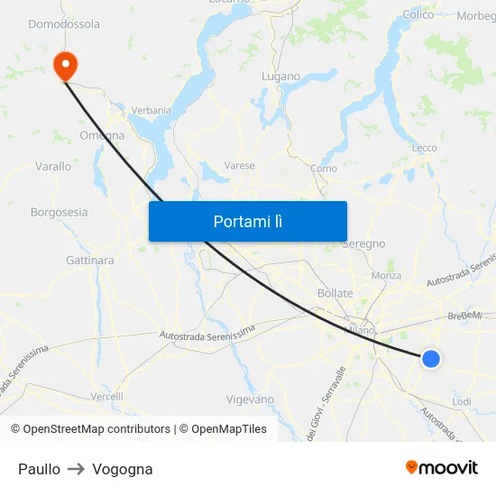 Paullo to Vogogna map