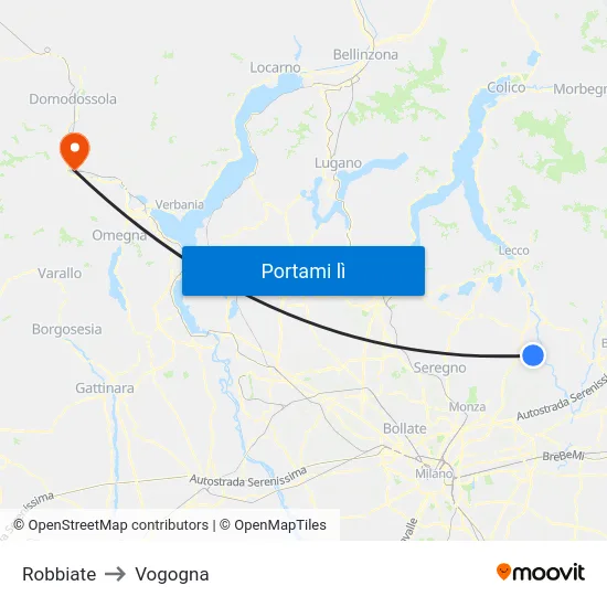 Robbiate to Vogogna map