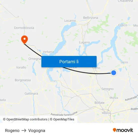 Rogeno to Vogogna map