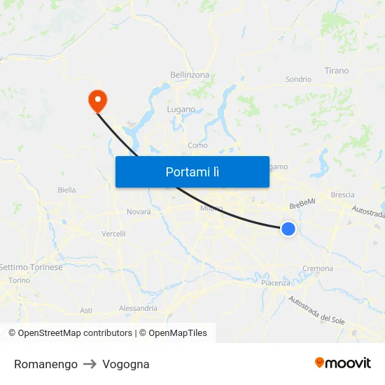 Romanengo to Vogogna map
