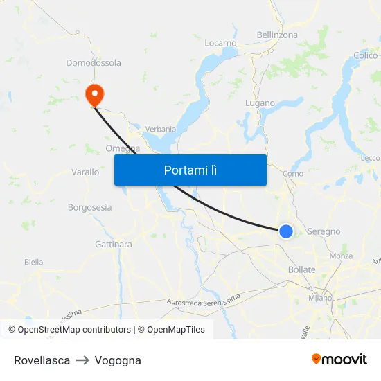 Rovellasca to Vogogna map