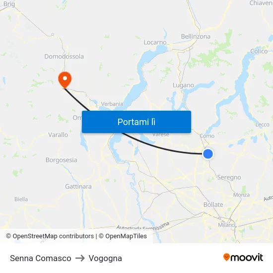 Senna Comasco to Vogogna map