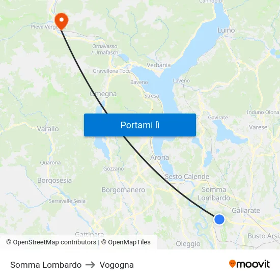 Somma Lombardo to Vogogna map