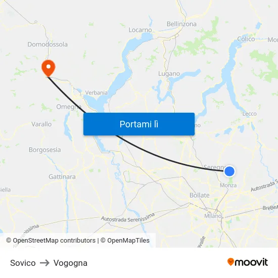Sovico to Vogogna map