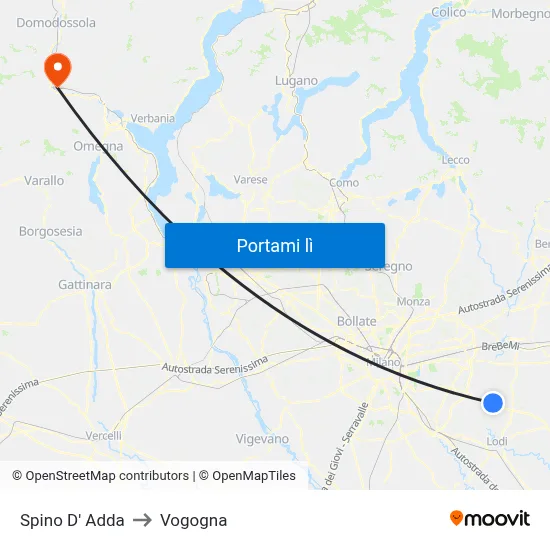 Spino D' Adda to Vogogna map