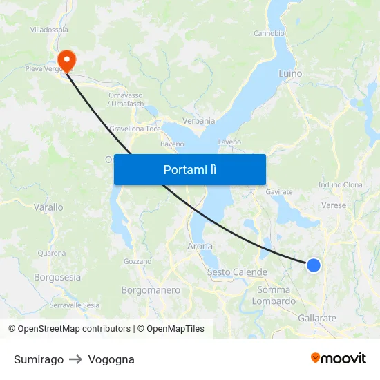 Sumirago to Vogogna map