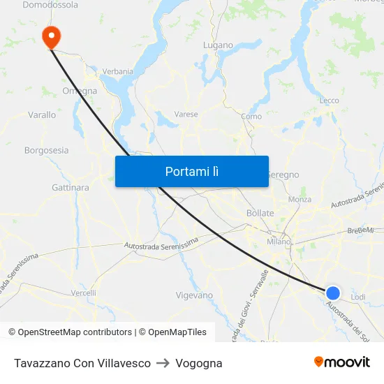 Tavazzano Con Villavesco to Vogogna map