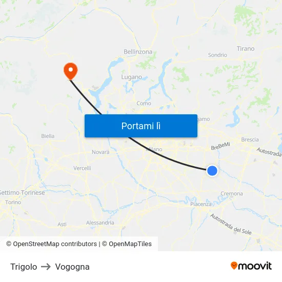 Trigolo to Vogogna map