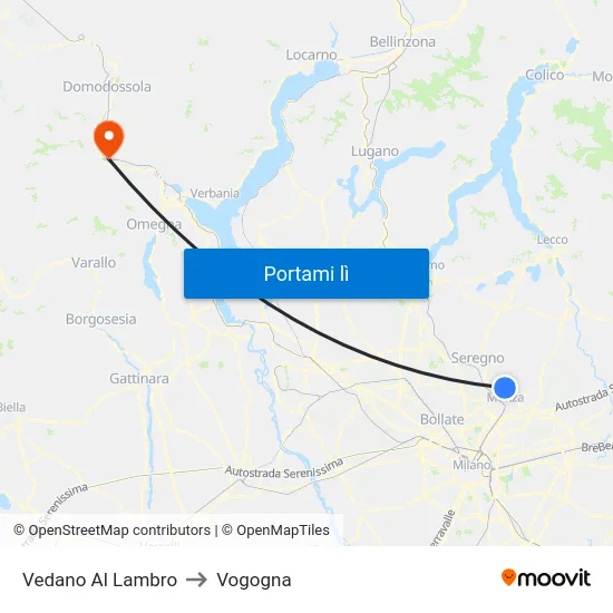 Vedano Al Lambro to Vogogna map