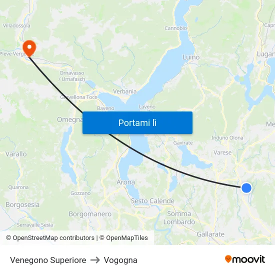 Venegono Superiore to Vogogna map