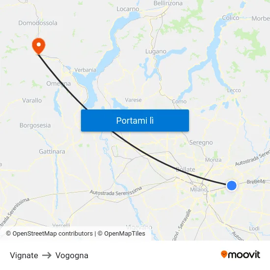 Vignate to Vogogna map