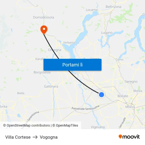 Villa Cortese to Vogogna map