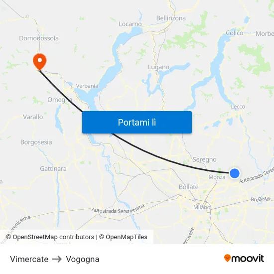 Vimercate to Vogogna map