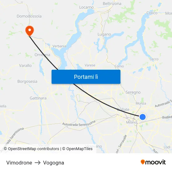 Vimodrone to Vogogna map