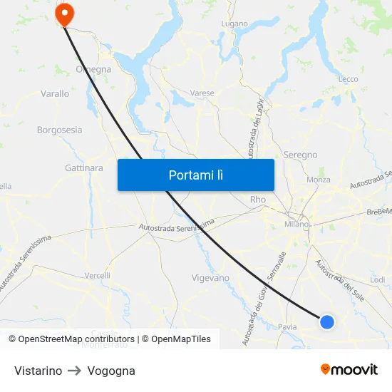 Vistarino to Vogogna map