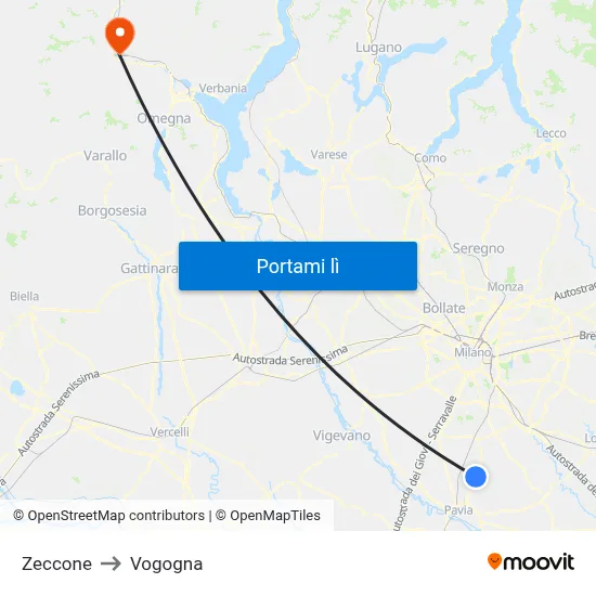 Zeccone to Vogogna map
