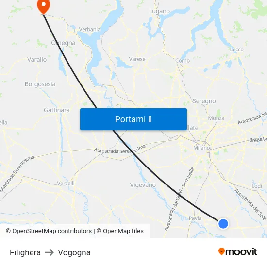 Filighera to Vogogna map