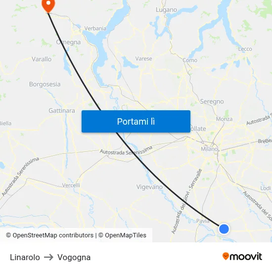 Linarolo to Vogogna map