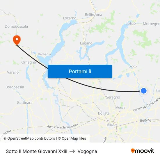 Sotto Il Monte Giovanni Xxiii to Vogogna map