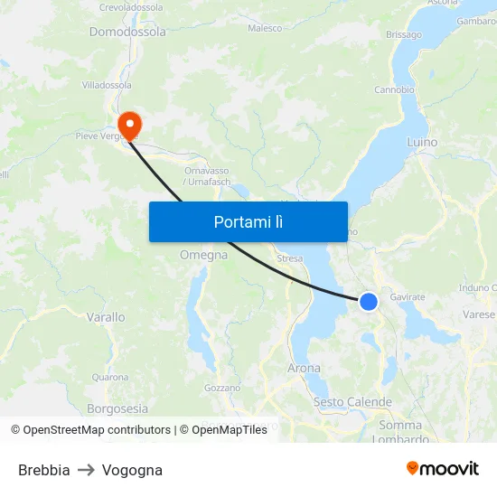 Brebbia to Vogogna map