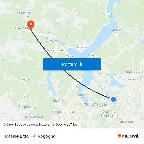 Casale Litta to Vogogna map