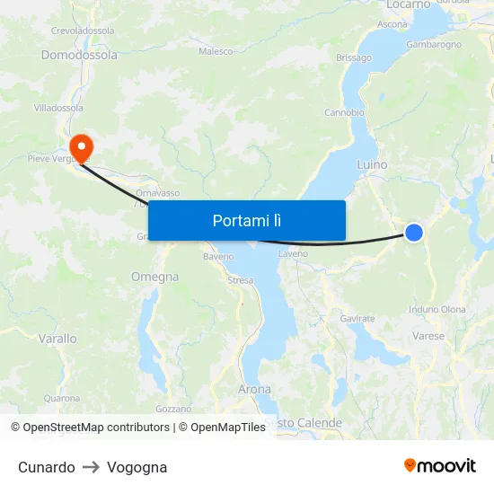 Cunardo to Vogogna map