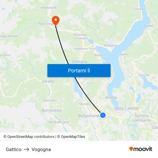 Gattico to Vogogna map