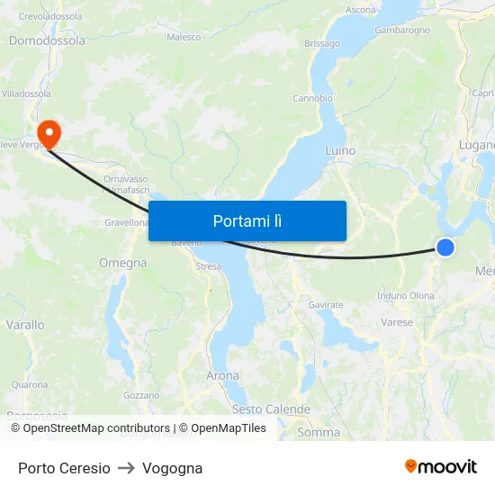 Porto Ceresio to Vogogna map