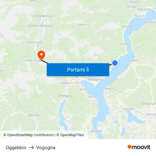 Oggebbio to Vogogna map